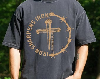 Iron Sharpens Iron Shirt, Christian Gym TShirt, Proverbs 27:17 Bible Verse Tee, Religious Cross Shirt, Christian Gift for Men, Jesus Shirt