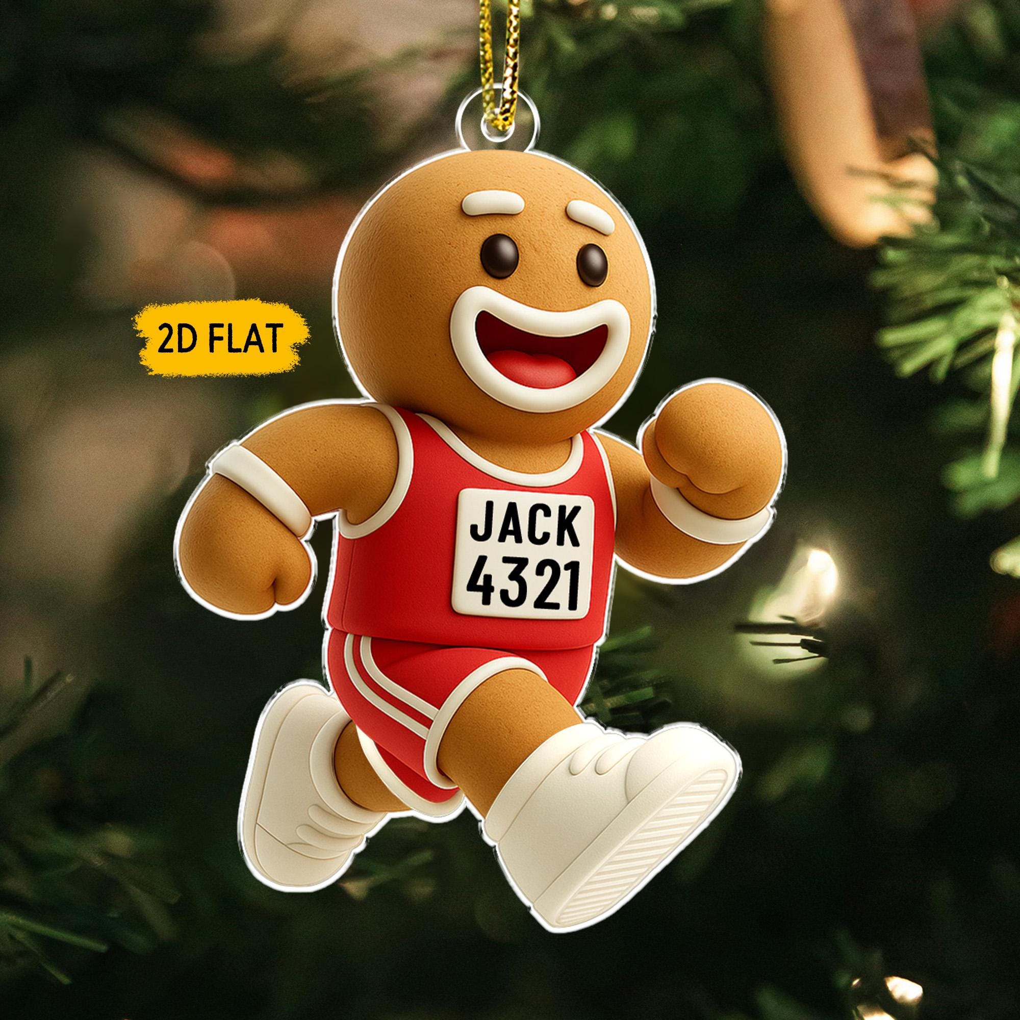 Discover Funny Marathon Runner Christmas Ornament: Gingerbread Man Ornament with Custom Race Bib, Boy Half Marathon, Running Keepsake