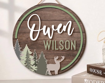 Personalized Forest Wildlife Wood Name Sign: Woodland Nursery Decor, Baby Toddler Boy Room Door Sign