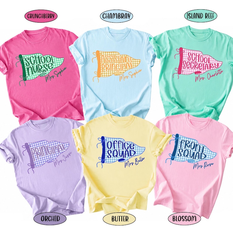 School Staff Shirt, Personalized Teacher Pennant Tee, Back to School Custom Name Shirt, School Office Crew, Spirit Shirt image 1