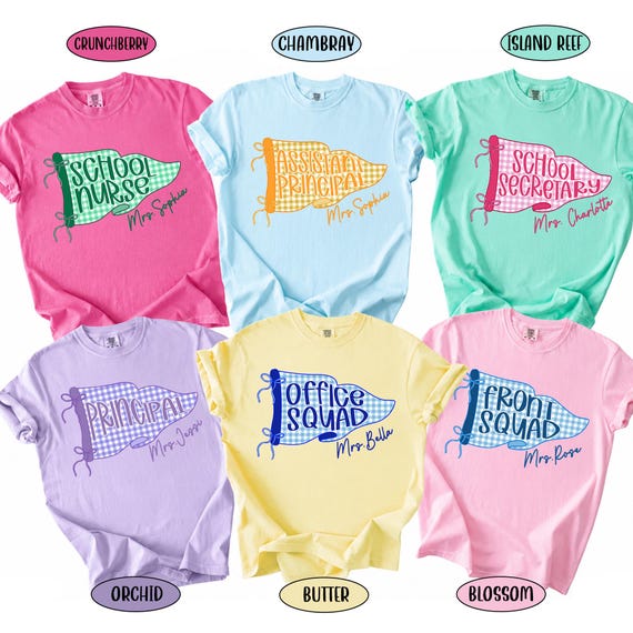 Comfort Colors School Staff Shirt, Personalized Teacher Pennant Tee, Back to School Custom Name Shirt, School Office Crew, Spirit Shirt