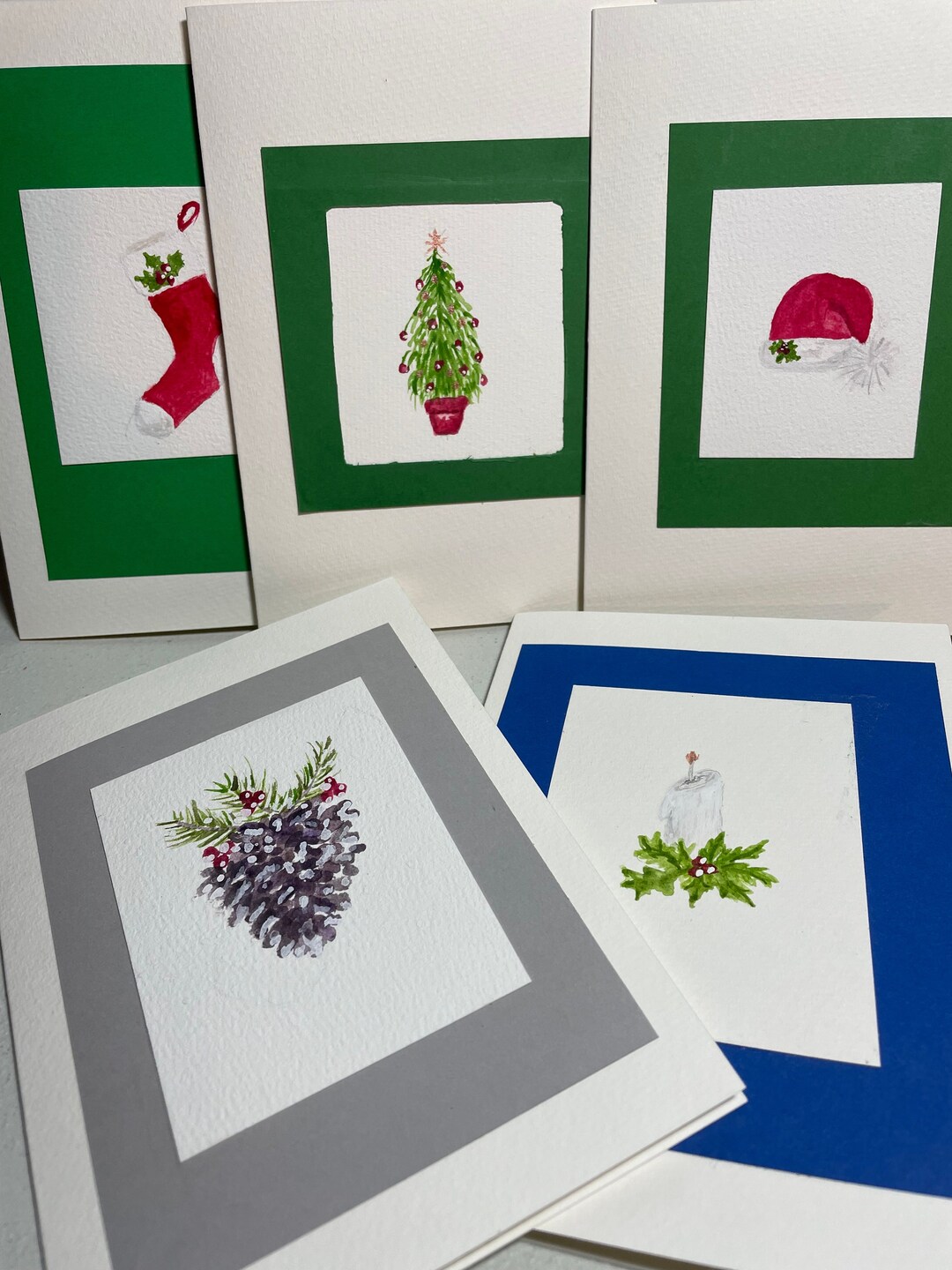 A Set of 5 Blank Hand Painted Watercolor Christmas Cards - Etsy