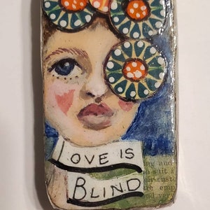 Sassy Handmade. funny BURNING BRIDGES lights the way original OOAK glass slide 1x3 pendant necklace with soldered sides