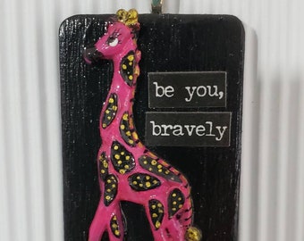 Original OOAK hand painted giraffe pendant necklace.  Motivational. Positive affirmation. Handpainted handmade. Wearable art.