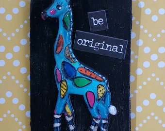 Original OOAK hand painted giraffe pendant necklace.  Motivational. Positive affirmation. Handpainted handmade. Wearable art.