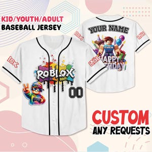 Benutzerdefinierte Roblox Geburtstag Baseball Jersey, personalisierte Kinder Jugend Erwachsene Shirt, Gamer Party Outfit, Geschenk für Jungen Mädchen
