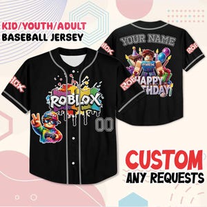 Kundenspezifisches Roblox-Geburtstags-Baseball-Trikot, personalisiertes Gamer-Shirt für Kinder Jugend Erwachsene, passendes Familienoutfit, lustiges Partygeschenk für Jungen-Mädchen