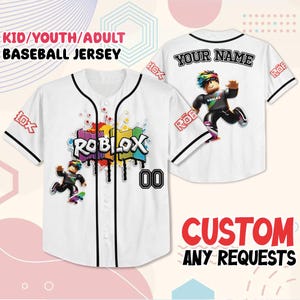 Custom Roblox Birthday Baseball Jersey, Personalized Gamer Shirt for Kids Youth Adults, Family Matching Outfit, Fun Party Gift for Boy Girl