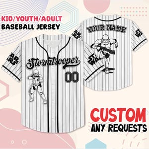 Custom Star Wars Stormtrooper Baseball Jersey, Star Wars Shirt with Name & Number, Cosplay Outfit, Kids Youth Adult Matching Costume