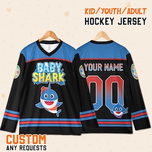 Custom Baby Shark Hockey Jersey, Matching Family Outfit, Personalized Name Number Shirt, Kids Youth Adult Birthday Gift