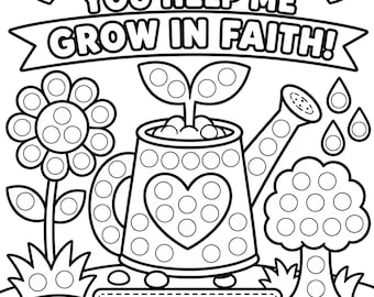 Christian Father’s Day Dot Marker Printable, Dad Gift From Kids, Dad You Help Me Grow in Faith, Bible Verse Craft, Church Activity