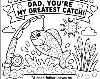 Christian Father’s Day Dot Marker Printable, Dad Gift From Kids, Dad You’re My Greatest Catch, Bible Verse Craft, Church Activity