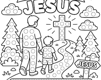 Christian Father’s Day Dot Marker Printable, Dad Gift From Kids, My Dad Leads Me to Jesus, Bible Verse Craft, Church Activity