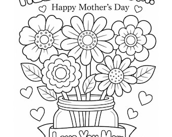 Mother’s Day Coloring Page Printable, Mom You Help Me Bloom Flower Coloring Sheet, Kids Gift for Mom