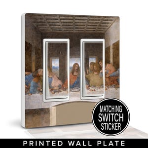 May include: A printed wall plate featuring a depiction of The Last Supper by Leonardo da Vinci. The wall plate has two light switch openings with white switch covers. A matching switch sticker is included.