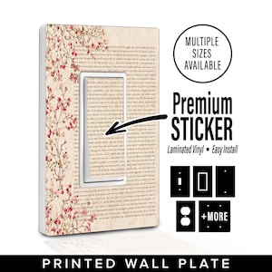 Ljusbrytarskydd | Väggtallrik med vintagemotiv | Beige & rosa blommönster | Romantisk botanisk neutral heminredning | A38