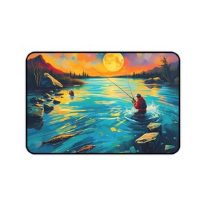 Vibrant Fishing-Themed Desk Mat, Perfect for Fishing Enthusiasts, Workspace Decor, Gamer Gift, Father&#39;s Day, Office Accessories