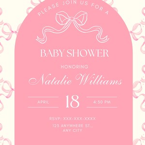 pink and Bow baby shower invitation