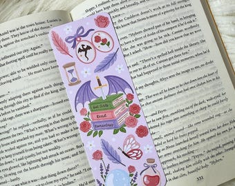 Romantasy Bookmark | Dragon and Roses Bookish Gift | Fantasy Romance Bookmark | Dark Academia Book Lover Gift | Bookish Stationery