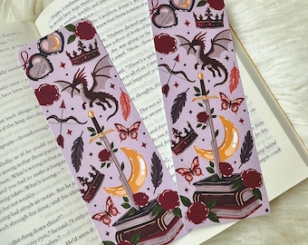 Romantasy Bookmark | Dragon and Roses Bookish Gift | Fantasy Romance Bookmark | Dark Academia Book Lover Gift | Bookish Stationery