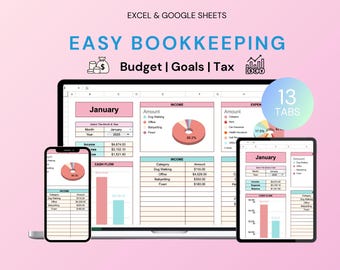 Hoja de cálculo de contabilidad sencilla para pequeñas empresas, hojas de cálculo de pérdidas y ganancias de Excel, hojas de cálculo de Google, seguimiento de impuestos sobre las ventas, plantilla de contabilidad, seguimiento de ganancias, factura