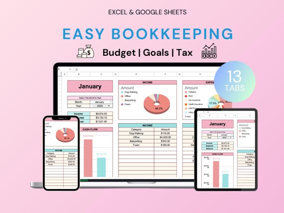 Small Business Easy Bookkeeping Spreadsheet Profit And Loss Excel Google Sheets Sales Tax Tracker Accounting Template Profit Tracker Invoice