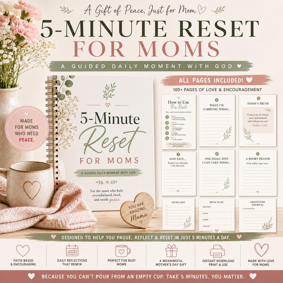 Christian Mom Devotional Printable 5 Minute Reset Journal Faith Based ...