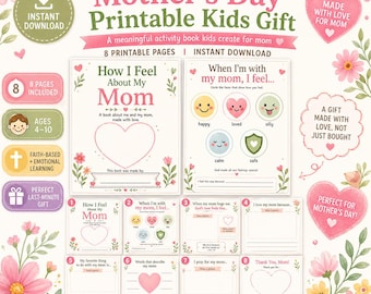 Christian Mother’s Day Gift from Kids Printable How I Feel About My Mom Book Kids Fill-in Book Bible Activity Emotional Learning Workbook