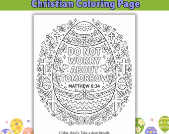 Christian Easter Coloring Page – Matthew 6:34 Bible Verse Activity (Digital Download)