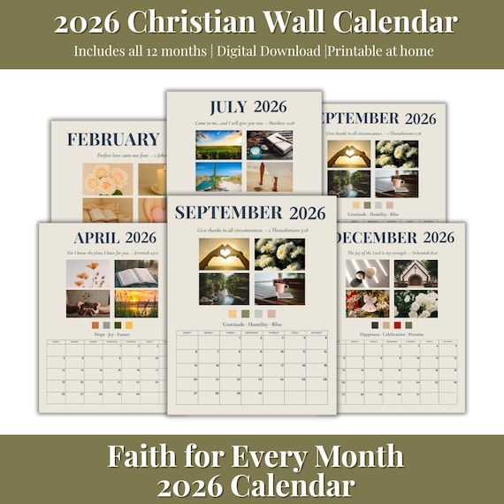 Christian Calendar 2026 Religious Bible Scripture Monthly Wall Calender 12 Month | American Made In The USA