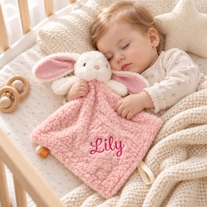 Naninha personalizada para bebê com nome, coelhinho de pelúcia bordado para confortar, presente para batizado de recém-nascido