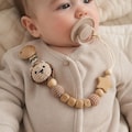 Custom Baby Name Pacifier Clip, Personalized Crochet Animal Binky Holder, Wooden Bead Dummy Clip, New Baby Gift product logo