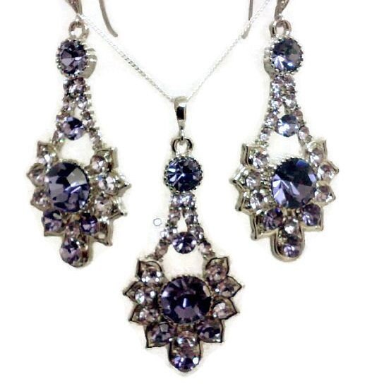 Lilac Earrings Purple Necklace Lilac Bridesmaid Jewelry Set Etsy