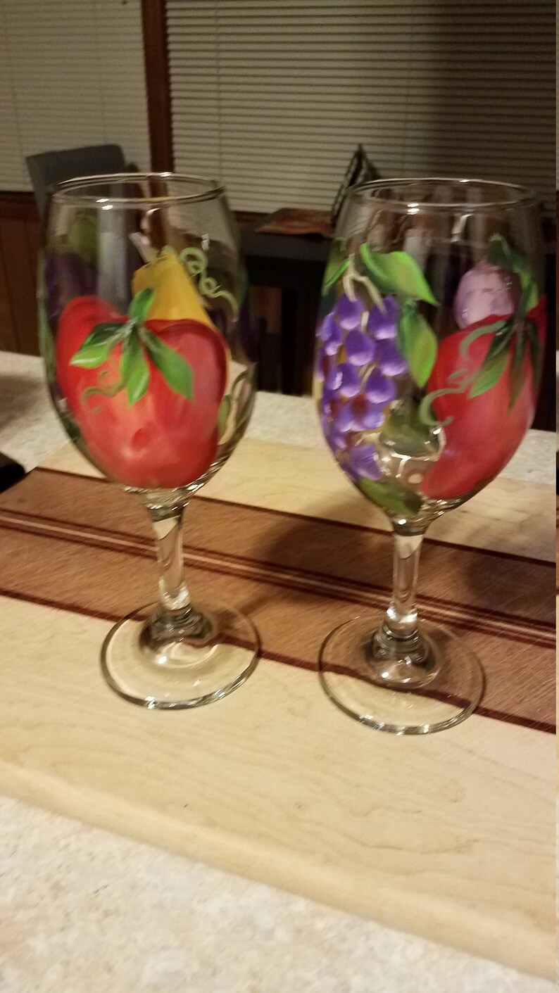 Fruit Wine Glass Hand Painted Wine Glasses in Fruit Design Etsy