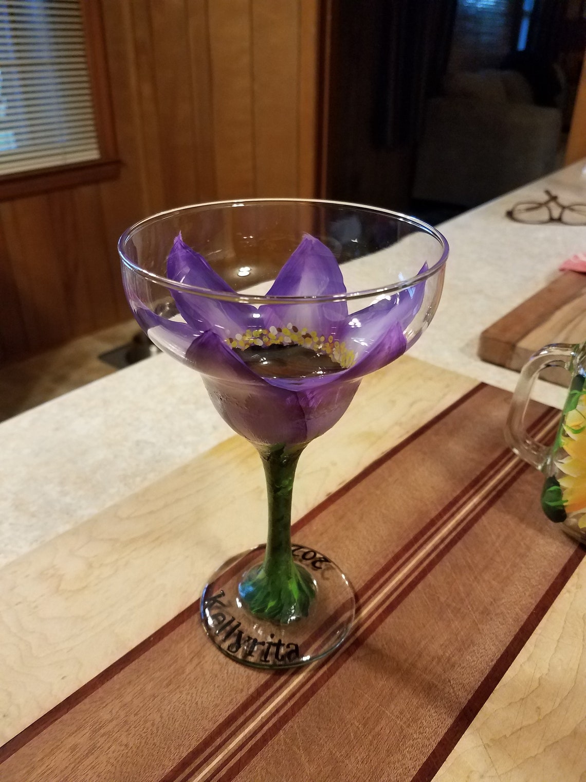 Margarita purple flower glasshand painted margarita glass Etsy