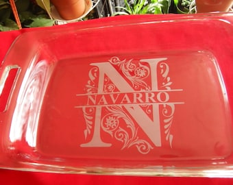 Personalized Casserole Baking Dish with Lid, Pyrex dish engraved family name, wedding gift, church social, wedding established date