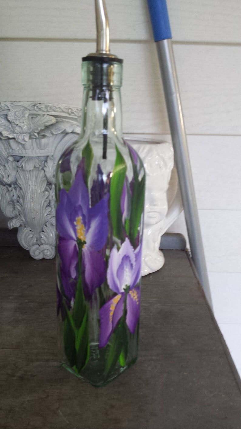 Hand painted iris liquid soap dispenser bottle purple iris | Etsy