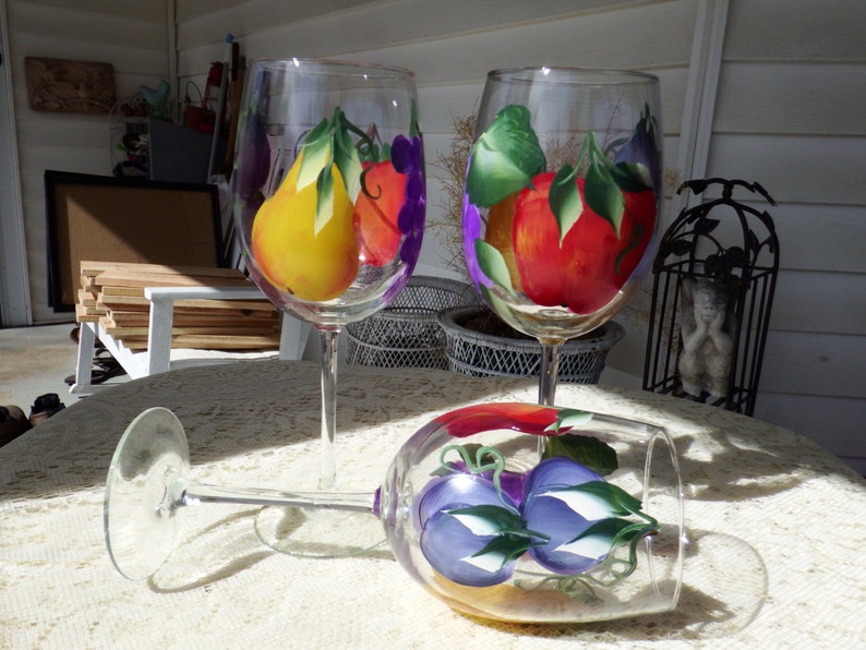 Fruit Wine Glass Hand Painted Wine Glasses in Fruit Design Etsy