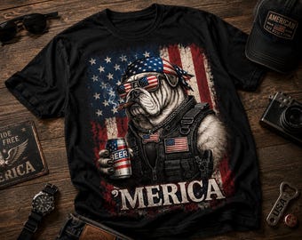 Camiseta patriótica con estampado de bulldog, camiseta con la bandera estadounidense y diseño de cerveza, regalo para amantes de los perros de EE. UU.