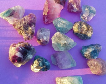 Rainbow Fluorite Raw Natural Stones - Grade AAA Rocks - High Quality Crystal Healing Powerful - Green Pink Blue Fluorite Multi Color Glow