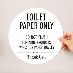 Toilet Paper Only Sticker, Do Not Flush Sign, Bathroom Rules Decal, Septic Safe Reminder