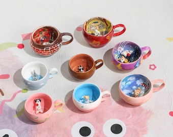 Custom Pet Ceramic Mug Personalized Handmade Dog Mug Custom Color Pet Lover Gift Special Coffee Cat Mug Handpainted Peekaboo Espresso Mug