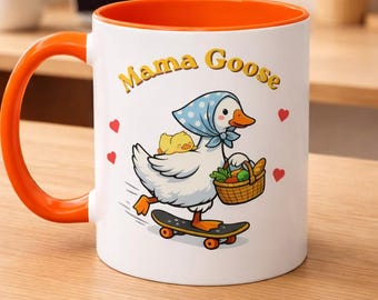 Taza de cerámica con diseño de ganso mamá, ilustración original, regalo para mamá.