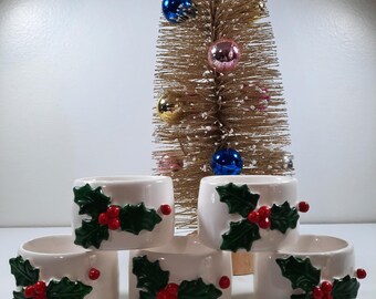 Vintage ceramic Christmas napkin rings, very festive, made in Taiwan