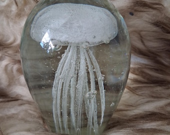 Vintage hand-blown white jellyfish glass paperweight