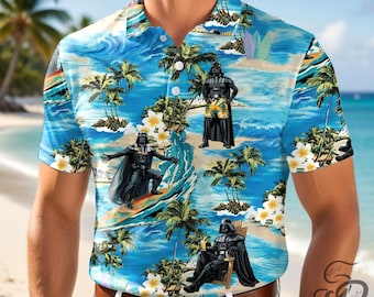 Darth Vader Hawaiian Polo Shirt, Star Wars Beach Polo Shirt, Tropical Surf Vader Shirt, Summer Vacation Polo, Funny Sci Fi Shirt Gift