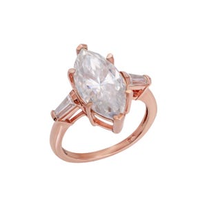 Marquise Moissanite Solitaire Ring with Baguette Accents, Sterling Silver Commitment Ring