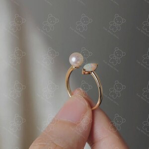 Etiopisk opal med sötvattenspärla, öppen justerbar ring YG/RG/WG sterlingsilver 925