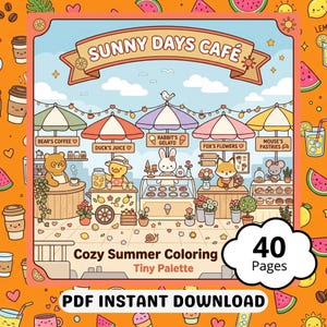 Sunny Cafe Coloring Book Cute Kawaii Summer Coloring Pages Bold and Easy Cozy Coffee Shop Patio Bakery Scenes Printable PDF for Adults Kids