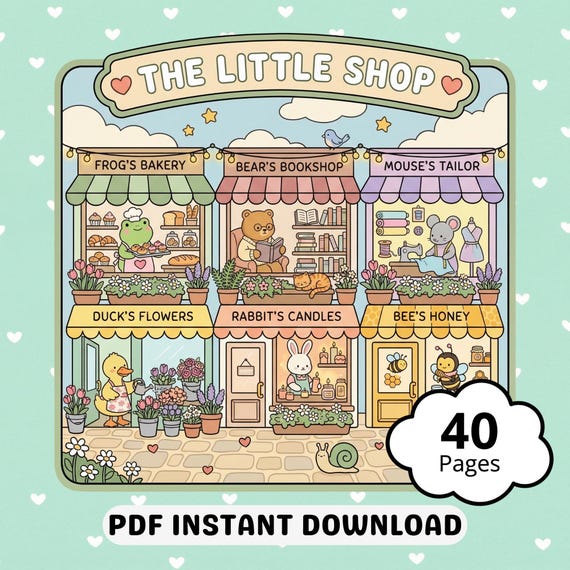 Cozy Animal Coloring Book: Kawaii Shops and Cute Scenes